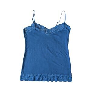 Y2K Forever 21 Babydoll Tank Top L Blue Lace Cami Y2K Coquette Kawaii Romantic